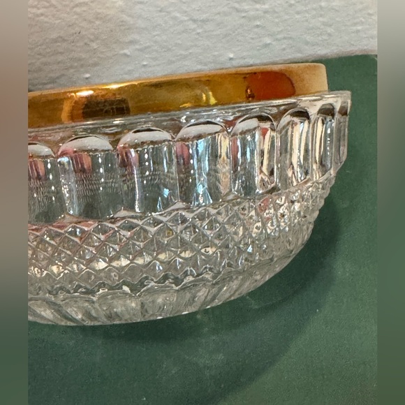 Vintage William Adams Gold Etched Lead Crystal Bowl with Silver Plated Spoon - Picture 6 of 12